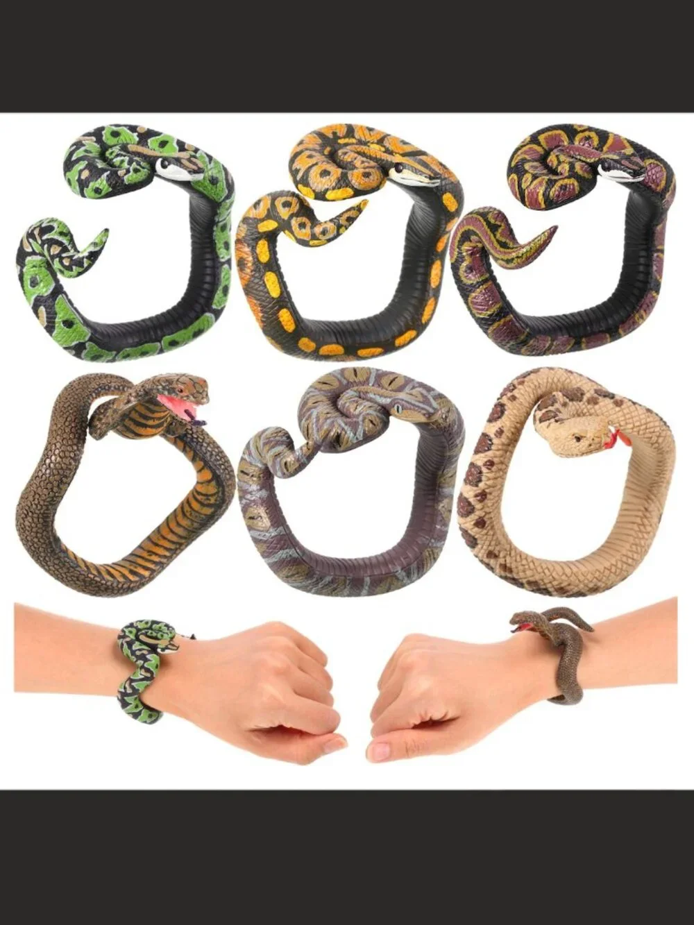 NEW 6 REALISTIC SNAKE REPTILE PVC PLASTIC TOY BRACELET HALLOWEEN GOTHIC